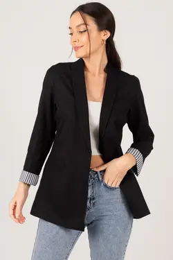 کت تک دکمه راه‎راه داخل آستین زنانه مشکی برند armonika کد 1647138549