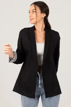 کت تک دکمه راه‎راه داخل آستین زنانه مشکی برند armonika کد 1647138549