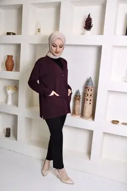 بافتنی جیب دار فصلی پانیه زنانه بنفش برند comstar کد 1647138326