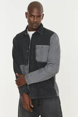 پیراهن متناسب مردانه جین خاکستری آنتراسیت برند TRENDYOL MAN کد 1647274222
