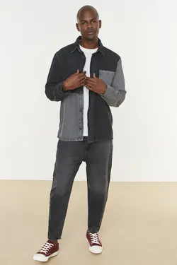 پیراهن متناسب مردانه جین خاکستری آنتراسیت برند TRENDYOL MAN کد 1647274222