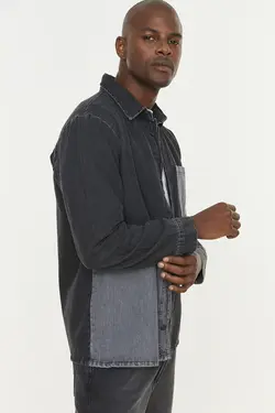 پیراهن متناسب مردانه جین خاکستری آنتراسیت برند TRENDYOL MAN کد 1647274222