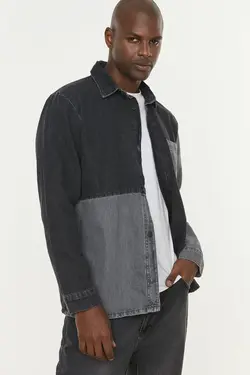 پیراهن متناسب مردانه جین خاکستری آنتراسیت برند TRENDYOL MAN کد 1647274222