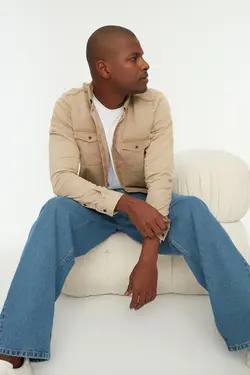 پیراهن دکمه‎دار مردانه فلزی بژ برند TRENDYOL MAN کد 1647274203