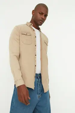 پیراهن دکمه‎دار مردانه فلزی بژ برند TRENDYOL MAN کد 1647274203