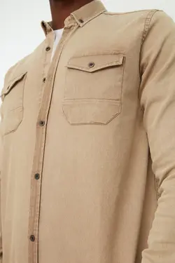 پیراهن دکمه‎دار مردانه فلزی بژ برند TRENDYOL MAN کد 1647274203