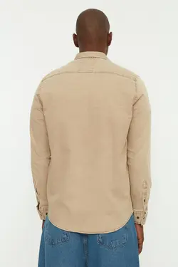 پیراهن دکمه‎دار مردانه فلزی بژ برند TRENDYOL MAN کد 1647274203