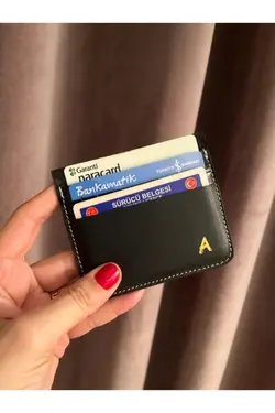 کیف پول جا کارتی مات چرم اصل کرکدیلی مدل مشکی &amp; کلمه ای برند Pinkylola کد 1647134168