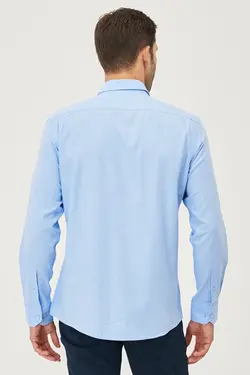 پیراهن دکمه‎دار برش اسلیم فیت مردانه 100پنبه یقه آبی قالب تنگ برند Altınyıldız Classics کد 1646130334