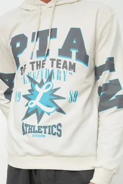 سوییشرت کلاهدار متناسب مردانه چاپی آستین بلند شیری برند TRENDYOL MAN کد 1645805449