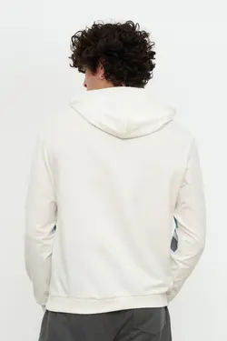 سوییشرت کلاهدار متناسب مردانه چاپی آستین بلند شیری برند TRENDYOL MAN کد 1645805449