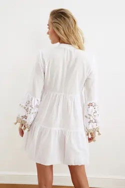 رو مایوای طرح‎دار قلاب دوزی شده سفید پارچه نازک ریش دار برند TRENDYOLMİLLA کد 1645546805
