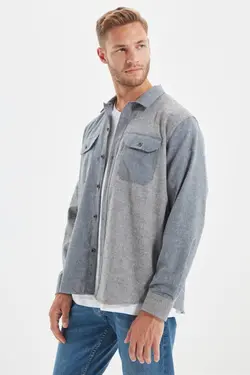پیراهن ست مردانه یقه جیب‌دار Relax رنگ طوسی برند TRENDYOL MAN کد 1645298408
