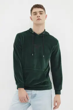 سوییشرت کلاهدار متناسب مردانه قلاب دوزی شده سبز زمردی برند TRENDYOL MAN کد 1644317547