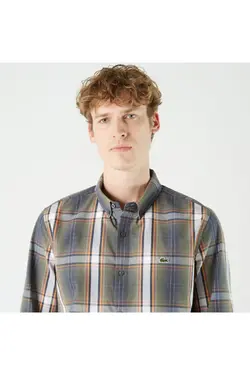 پیراهن اسلیم فیت مردانه شطرنجی سبز برند Lacoste کد 1643349320