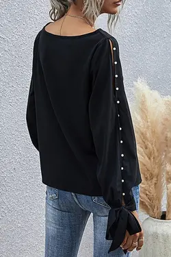 بلوز ابریشم مصنوعی مروارید دوزی شده آستین زنانه مشکی 3 / برند BLACK&amp;GRACE کد 1643215852