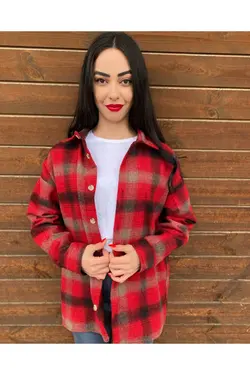 پیراهن گشاد قرمز چهارخونه برند Zehil butik کد 1642766427