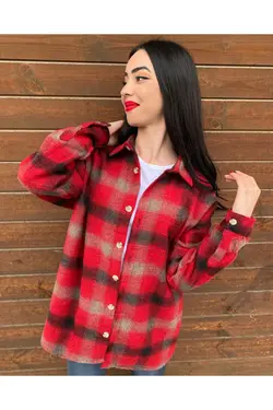 پیراهن گشاد قرمز چهارخونه برند Zehil butik کد 1642766427