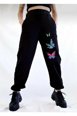 لباس راحتی پاچه لاستیک چاپی پروانه زنانه برند AFROGİYİM کد 1641946629