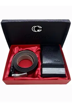 بقچه جوراب کیف پول ست کمربند دار مردانه چرم مشکی برند Gutiero کد 1641572470