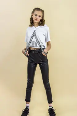 شلوار کمربند سیاه چرم 16سن کمربند‎دار دخترانه برند Benini کد 1641086952