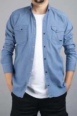 پیراهن جین مردانه اسلیم فیت آبی یخ برند bombe کد 1640957348