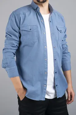 پیراهن جین مردانه اسلیم فیت آبی یخ برند bombe کد 1640957348