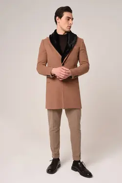 پالتو مردانه خز یقه طرح‎دار قهوه برند Antioch کد 1640756796