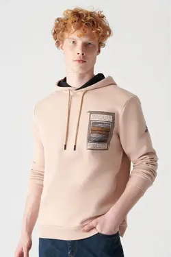 سوییشرت کلاهدار مردانه چاپی یقه گرد بژ برند Avva کد 1639632673