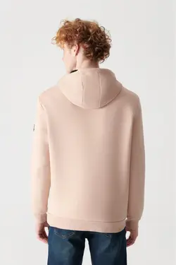 سوییشرت کلاهدار مردانه چاپی یقه گرد بژ برند Avva کد 1639632673