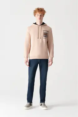 سوییشرت کلاهدار مردانه چاپی یقه گرد بژ برند Avva کد 1639632673