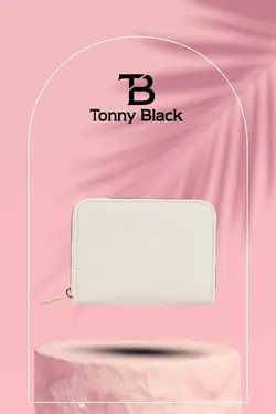 کرم کیف پول جا کارتی کوچک قسمته سکه مدل زیپدار زنانه اصل برند Tonny Black کد 1692015623