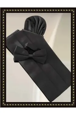 ست پاپیون دستمال ساتن کمربند پارچه ای مشکی برند crispino کد 1692287776