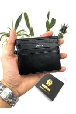 کیف پول مردانه جا کارتی مشکی چرم اصل برند bayderi کد 1692285127