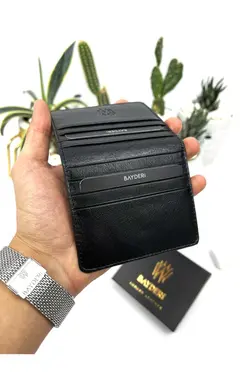 کیف پول مردانه جا کارتی مشکی چرم اصل برند bayderi کد 1692285127
