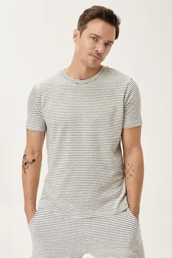 لباس راحتی اسلیم فیت مردانه آستین کوتاه یقه گرد طرح‎دار سفید- سرمه ای شورت دار برند Altınyıldız Classics کد 1647341642