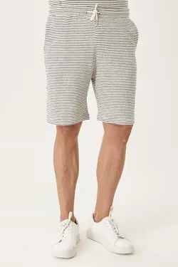 لباس راحتی اسلیم فیت مردانه آستین کوتاه یقه گرد طرح‎دار سفید- سرمه ای شورت دار برند Altınyıldız Classics کد 1647341642