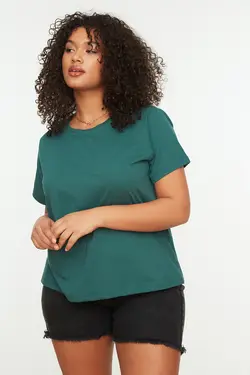 تیشرت بافتنی ساده یقه گرد سبز زمردی برند Trendyol Curve کد 1647310927