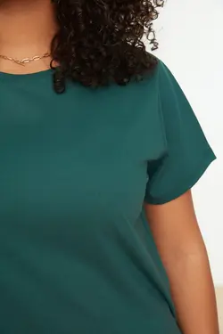 تیشرت بافتنی ساده یقه گرد سبز زمردی برند Trendyol Curve کد 1647310927