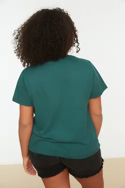 تیشرت بافتنی ساده یقه گرد سبز زمردی برند Trendyol Curve کد 1647310927
