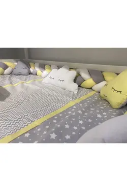 ست خواب محافظ بچه گانه کودک بافتنی طوسی زرد برند BabyMiky کد 1647460569