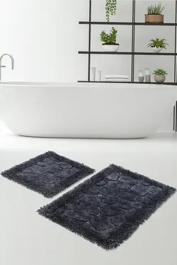 زیرپایی حمام فرش ست ماکارونی پنبه سنگی خاکستری آنتراسیت برند Bonny Home کد 1647456427