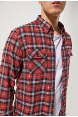 پیراهن اسلیم فیت قرمز چهارخونه برند D'S Damat کد 1647446262