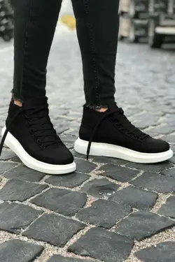 کفش پوتین مردانه کف بلند مدل سفید مشکی برند BIG KING کد 1647441905