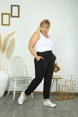 شلوار راحتی نخی سایز بزرگ زنانه رنگ مشکی محصول برند Maxi İdol کد 1647427387