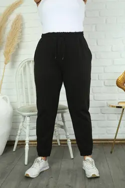 شلوار راحتی نخی سایز بزرگ زنانه رنگ مشکی محصول برند Maxi İdol کد 1647427387