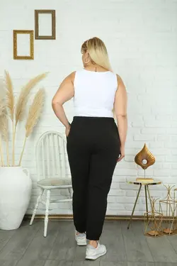 شلوار راحتی نخی سایز بزرگ زنانه رنگ مشکی محصول برند Maxi İdol کد 1647427387