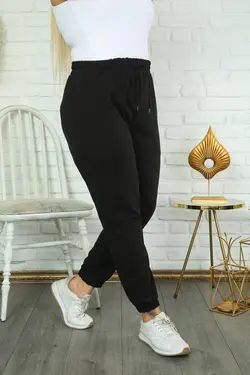 شلوار راحتی نخی سایز بزرگ زنانه رنگ مشکی محصول برند Maxi İdol کد 1647427387