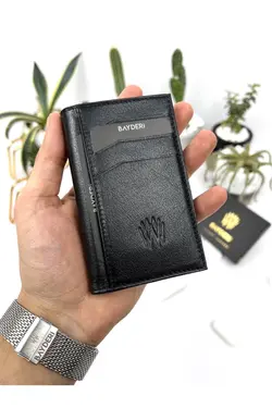 کیف پول جا کارتی چرم اصل مشکی برند bayderi کد 1647422048