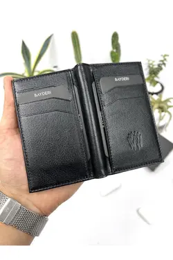 کیف پول جا کارتی چرم اصل مشکی برند bayderi کد 1647422048